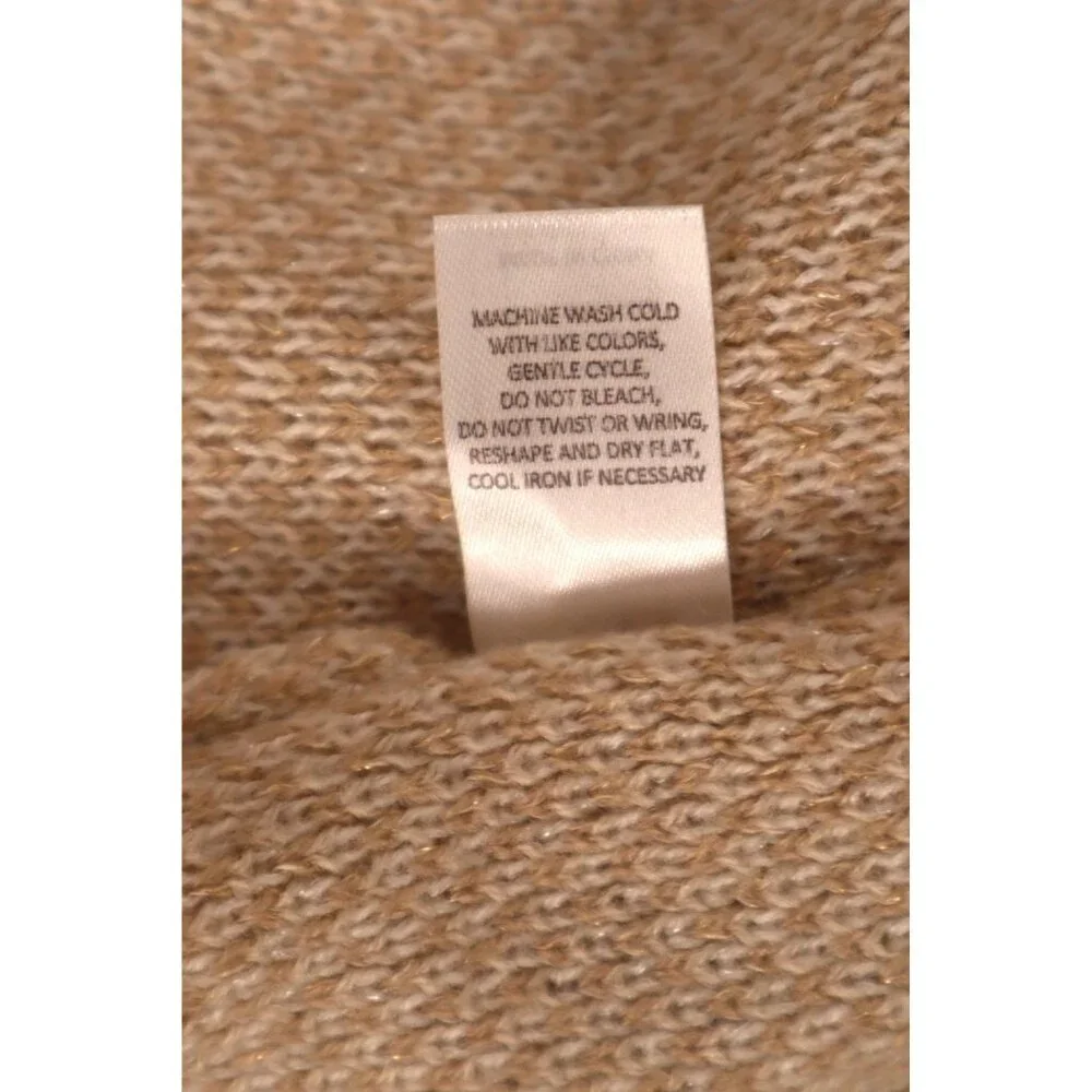 C Cozy Beige Color Block Open Front Poncho with Fringe Detail Size Large - Picture 10 of 14